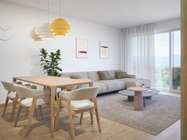 3d vizualizacija dnevne z jedilnico, render pohi&scaron;tva in notranjega oblikovanja